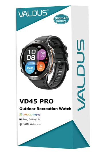 Valdus VD45 Smartwatch · 2025 Edition · Bluetooth Calling · Voice Assistant · Heart Rate & Fitness Tracking · Multi‑Sport Modes · Extended Battery Life