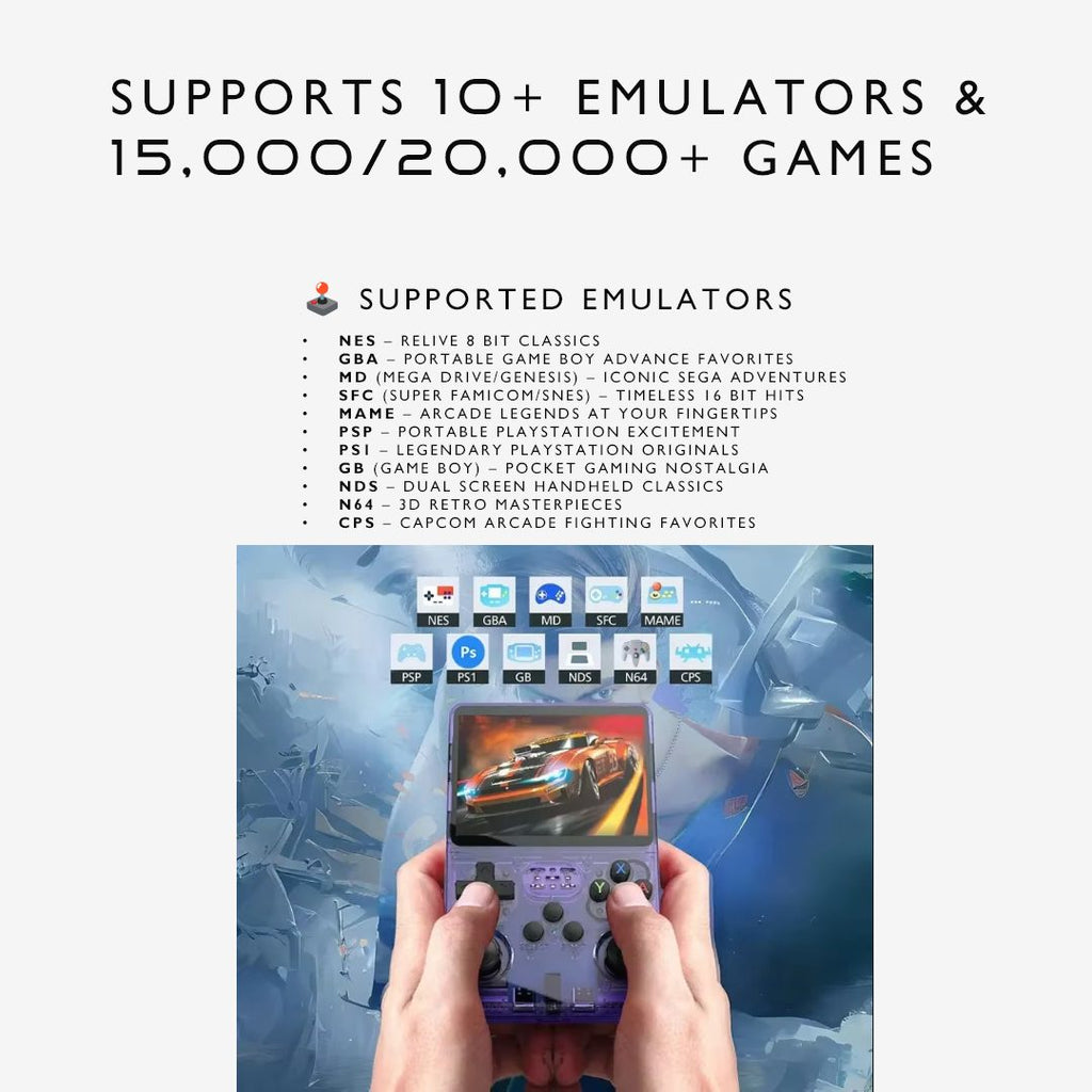 R36S Handheld Retro Gaming Console · 3.5" IPS Display · 128GB Storage · ArkOS Operating System · Portable Pocket Player with 15,000+ Preloaded Classic Games