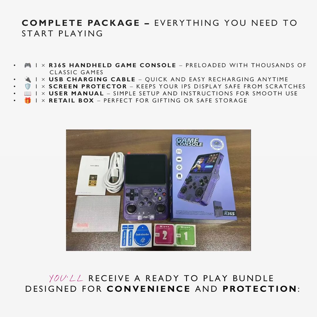 R36S Handheld Retro Gaming Console · 3.5" IPS Display · 128GB Storage · ArkOS Operating System · Portable Pocket Player with 15,000+ Preloaded Classic Games