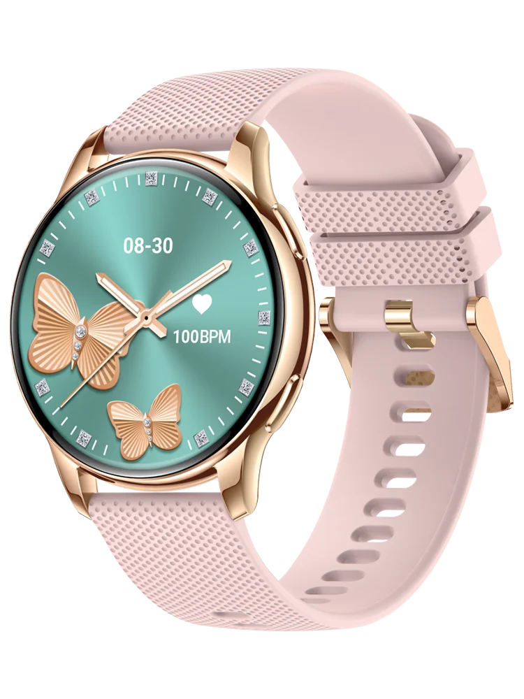 Valdus VL39 smartwatch with pink strap and butterfly watch face