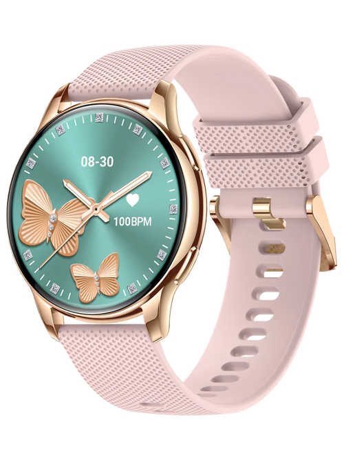 Valdus VL39 smartwatch with pink strap and butterfly watch face